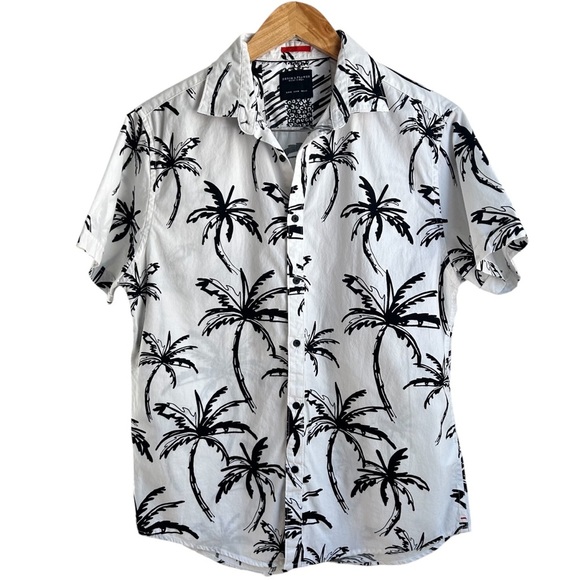 Denim and Flower | Men's White Palm Tree Print Shirt - Picture 1 of 10